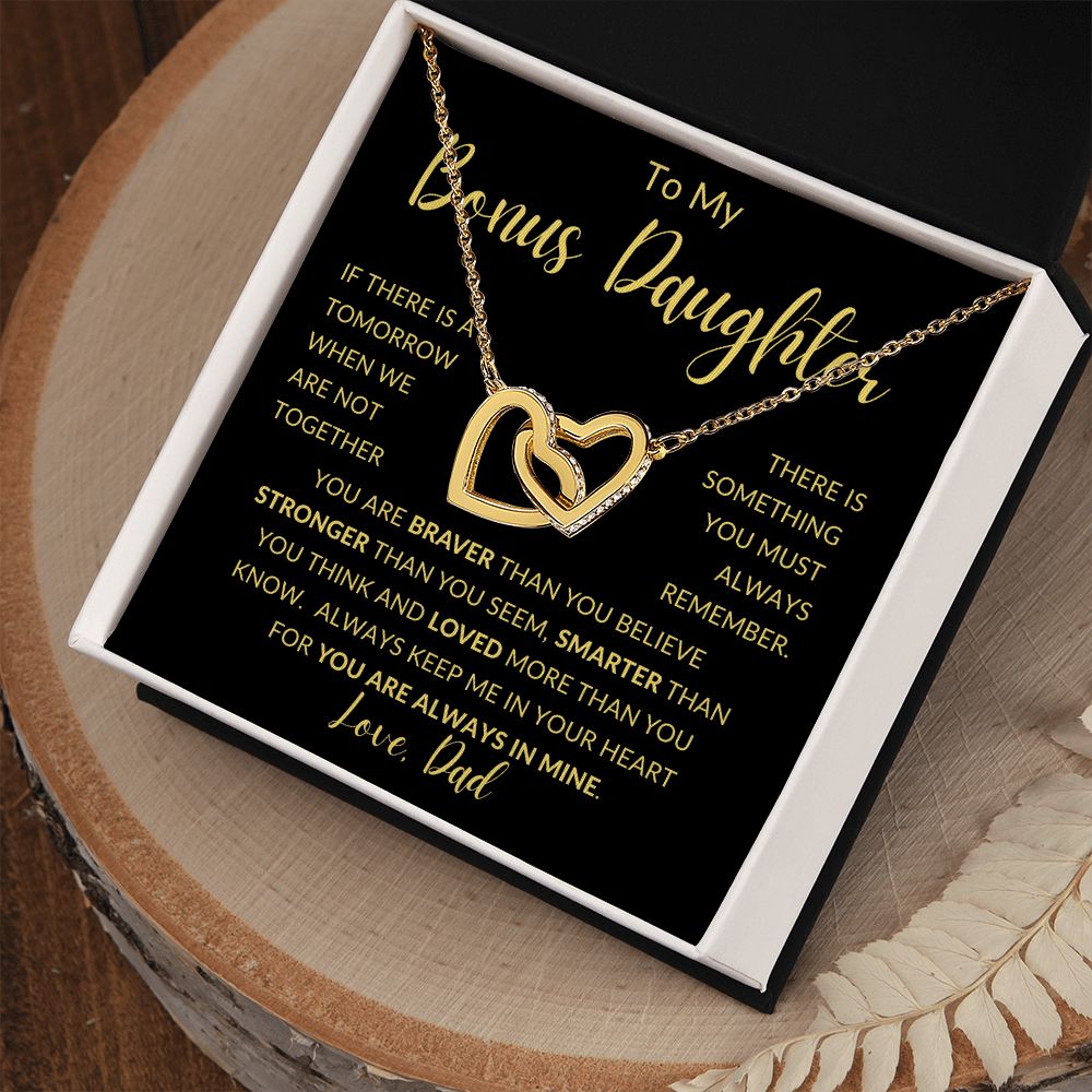 TO MY BONUS DAUGHTER |  Interlocking Hearts | Gift For Daughter, Daughter Necklace, Birthday Gift, To My Daughter Gift