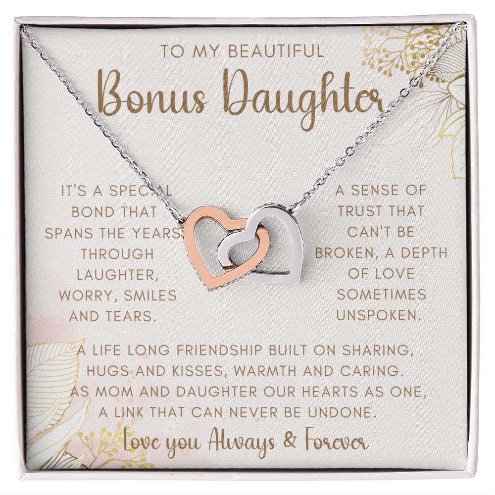 To My Beautiful Bonus Daughter | Interlocking Hearts necklace