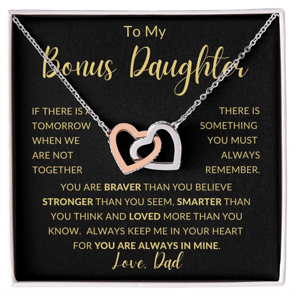 TO MY BONUS DAUGHTER |  Interlocking Hearts | Gift For Daughter, Daughter Necklace, Birthday Gift, To My Daughter Gift