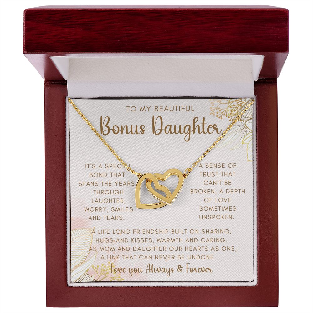 To My Beautiful Bonus Daughter | Interlocking Hearts necklace