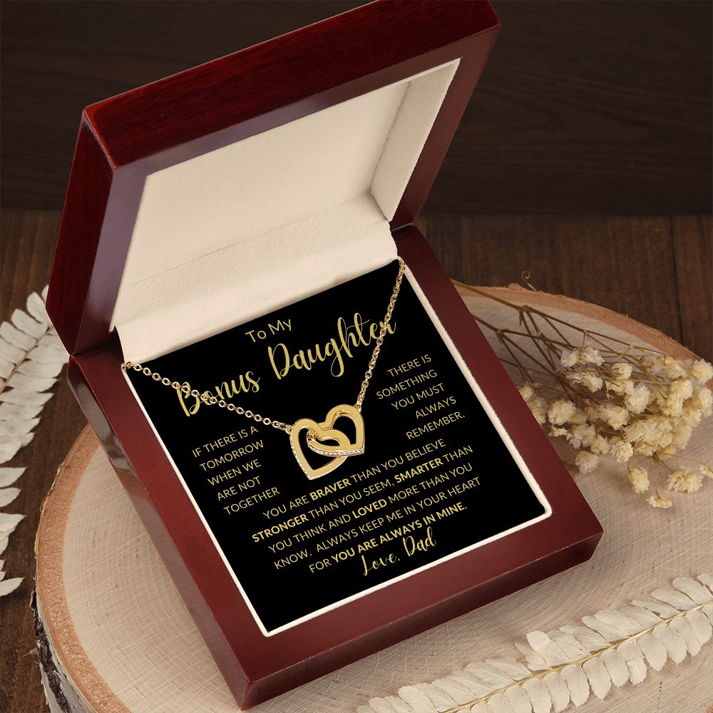 TO MY BONUS DAUGHTER |  Interlocking Hearts | Gift For Daughter, Daughter Necklace, Birthday Gift, To My Daughter Gift
