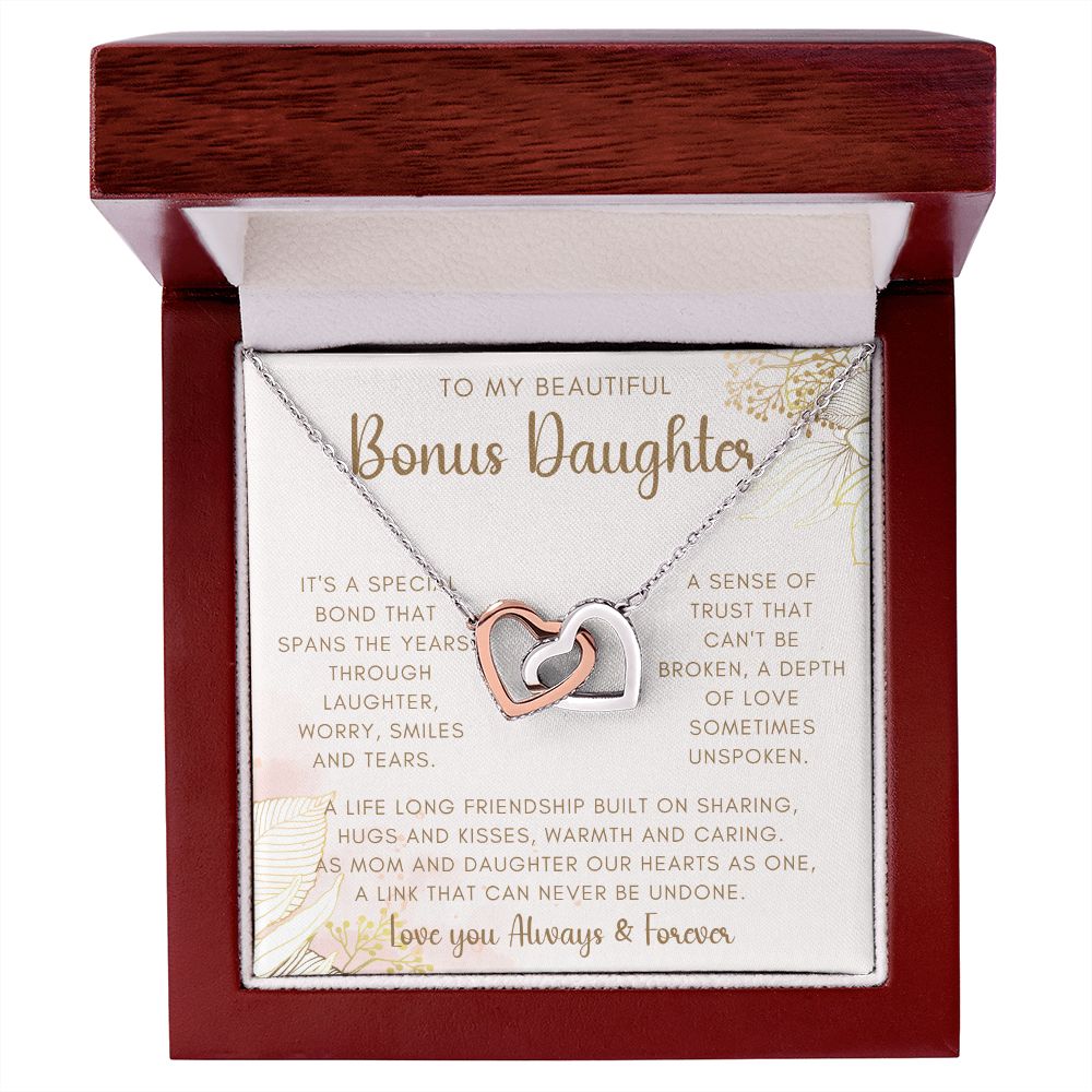 To My Beautiful Bonus Daughter | Interlocking Hearts necklace