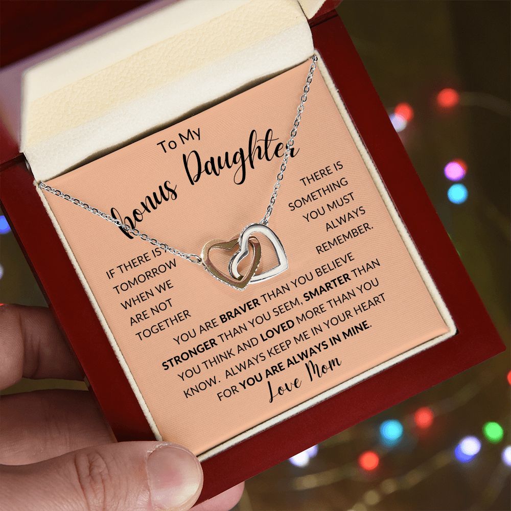 To My Bonus Daughter | Interlocking Hearts necklace | Gift For Daughter, Daughter Necklace, Birthday Gift, To My Daughter Gift
