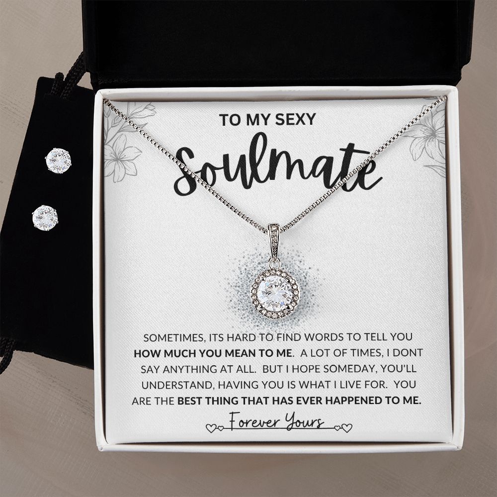 To My Sexy Soulmate | Eternal Hope Necklace + CZ Earrings | Gift for soulmate, Anniversary gift, Girlfriend necklace, Gift for wife, Birthday gift