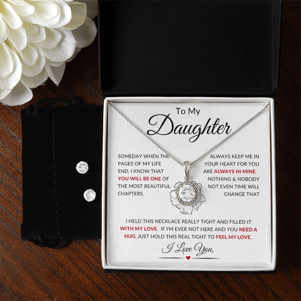 To My Daughter | Eternal Hope Necklace + Clear CZ Earrings | Always Keep Me In Your Heart