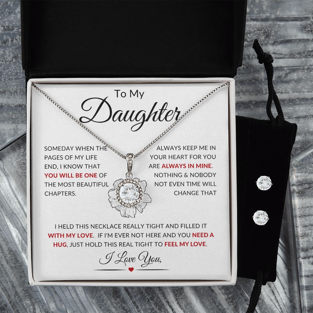 To My Daughter | Eternal Hope Necklace + Clear CZ Earrings | Always Keep Me In Your Heart