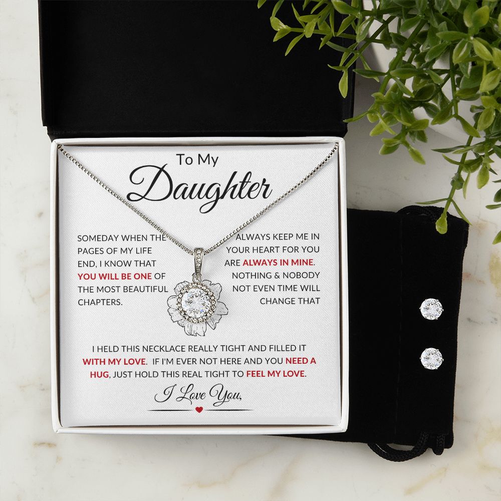 To My Daughter | Eternal Hope Necklace + Clear CZ Earrings | Always Keep Me In Your Heart