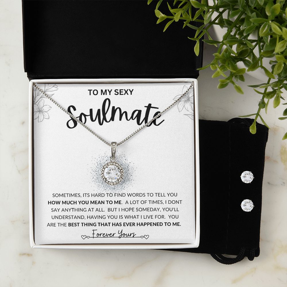 To My Sexy Soulmate | Eternal Hope Necklace + CZ Earrings | Gift for soulmate, Anniversary gift, Girlfriend necklace, Gift for wife, Birthday gift