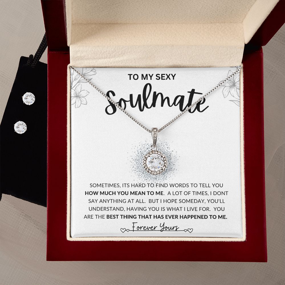 To My Sexy Soulmate | Eternal Hope Necklace + CZ Earrings | Gift for soulmate, Anniversary gift, Girlfriend necklace, Gift for wife, Birthday gift