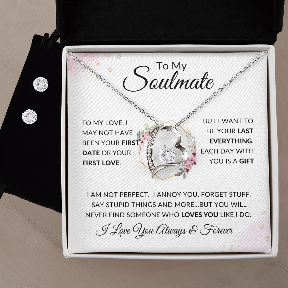 To My Soulmate | Forever Love Necklace + Clear CZ Earrings | First Date First Kiss