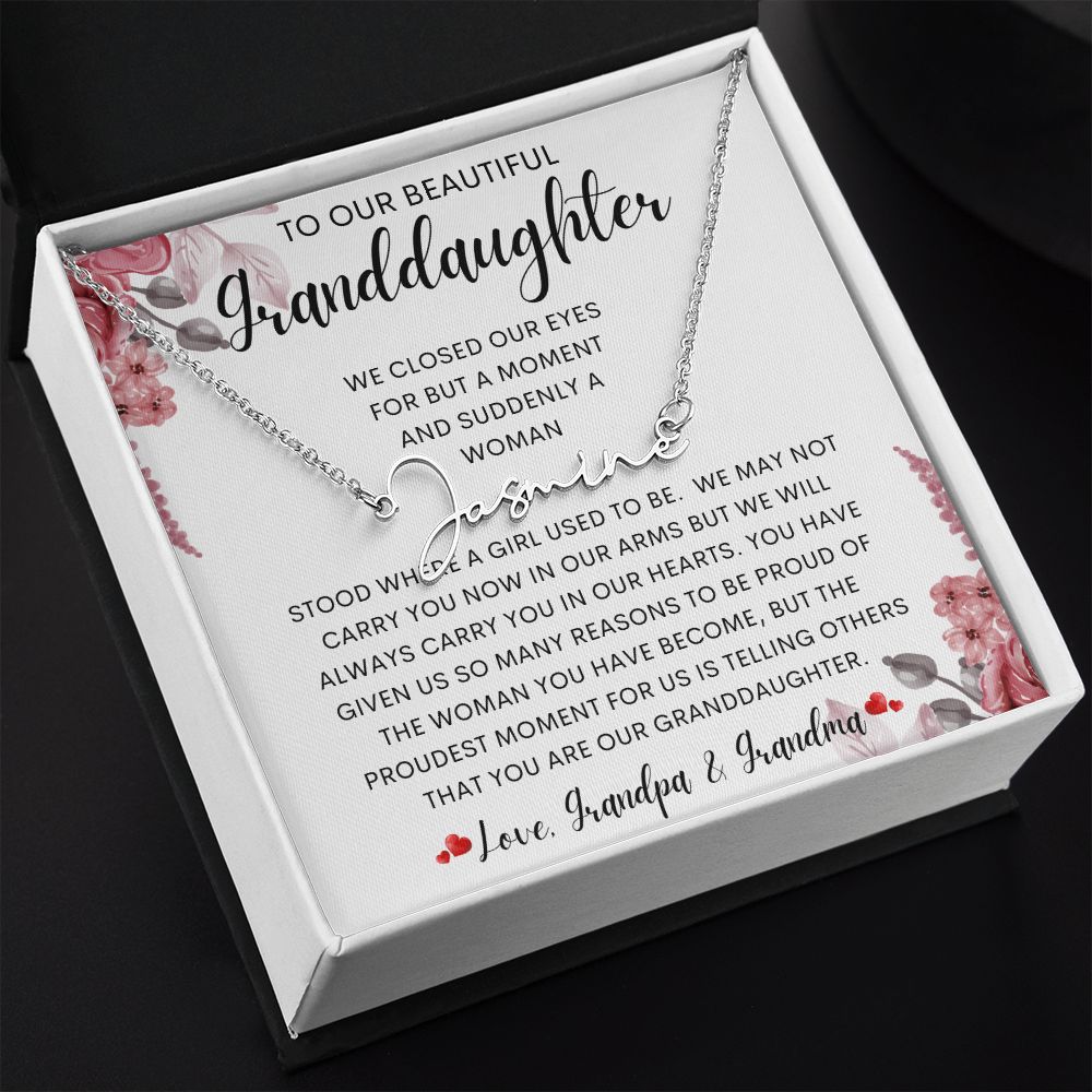 To Our Beautiful Granddaughter | Signature Style Name Necklace | To my granddaughter, Birthday gift, Gift from grandma, Gift from grandpa