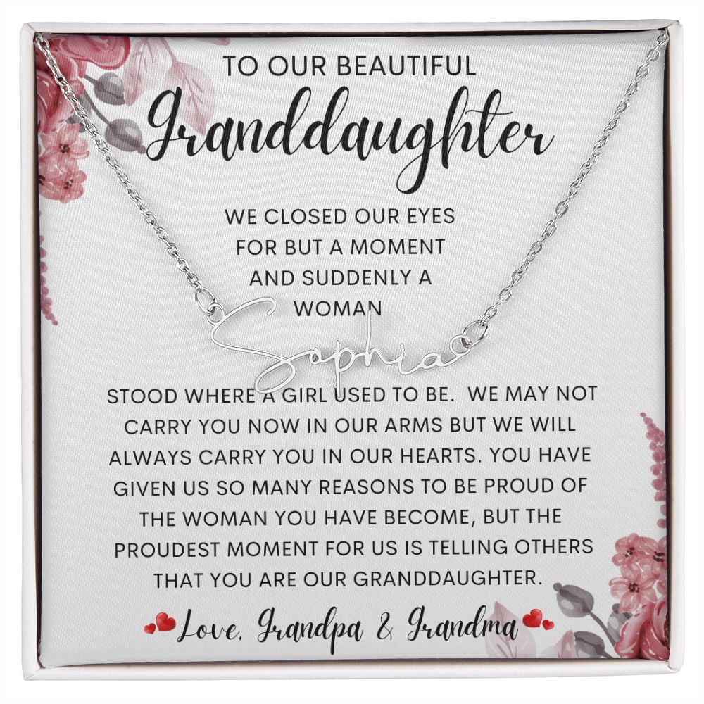 To Our Beautiful Granddaughter | Signature Style Name Necklace | To my granddaughter, Birthday gift, Gift from grandma, Gift from grandpa