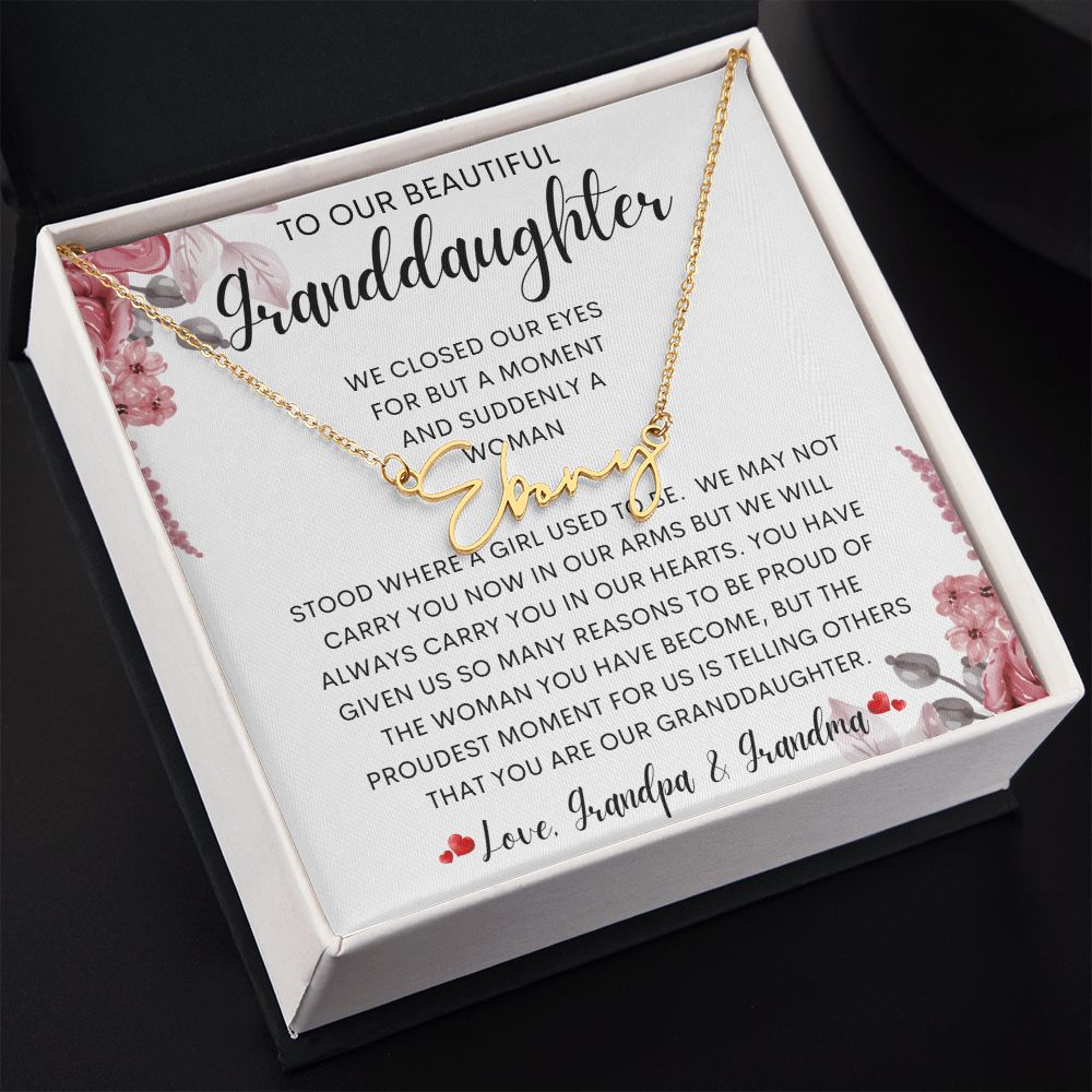 To Our Beautiful Granddaughter | Signature Style Name Necklace | To my granddaughter, Birthday gift, Gift from grandma, Gift from grandpa