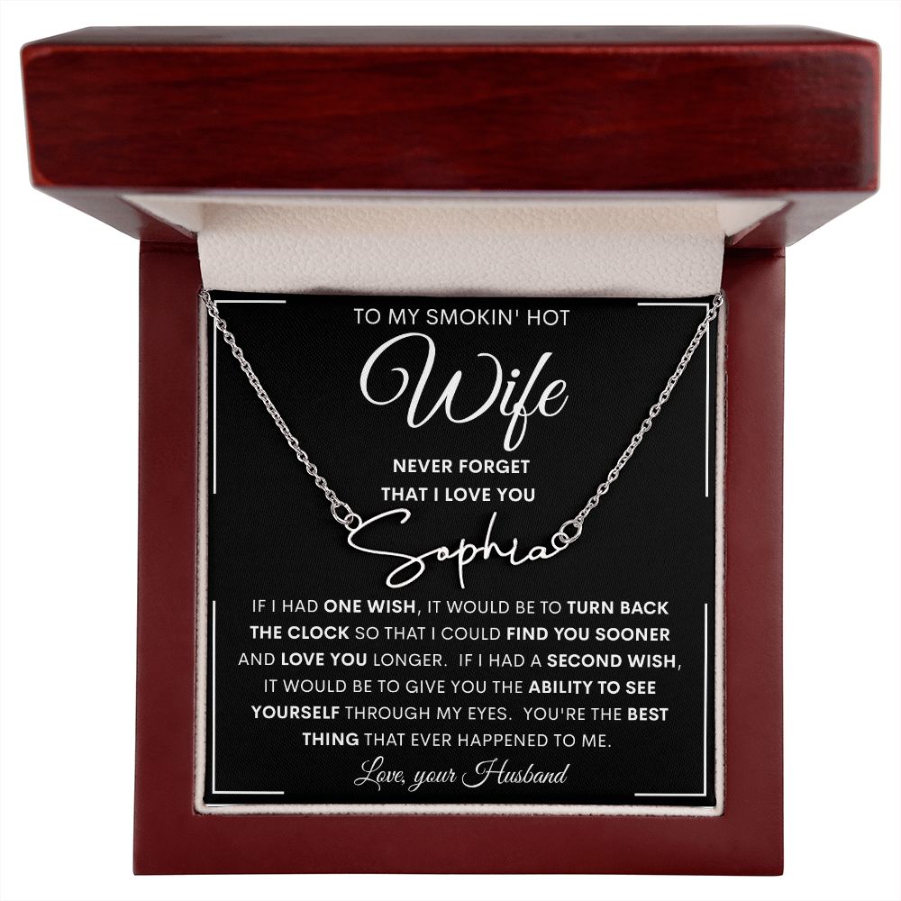 To My Smokin' Hot Wife | Signature Style Name Necklace | Anniversary gift, Gift from husband, Wife birthday gift, Gift for wife