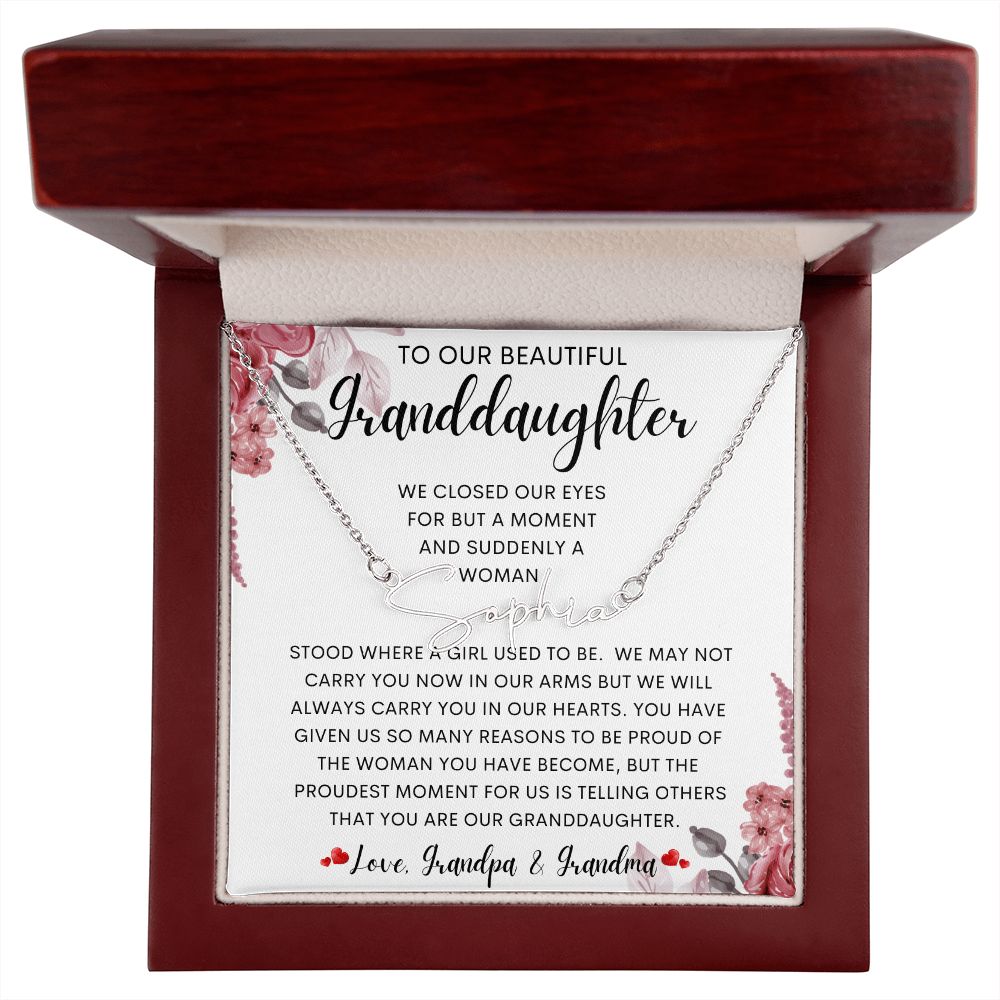 To Our Beautiful Granddaughter | Signature Style Name Necklace | To my granddaughter, Birthday gift, Gift from grandma, Gift from grandpa