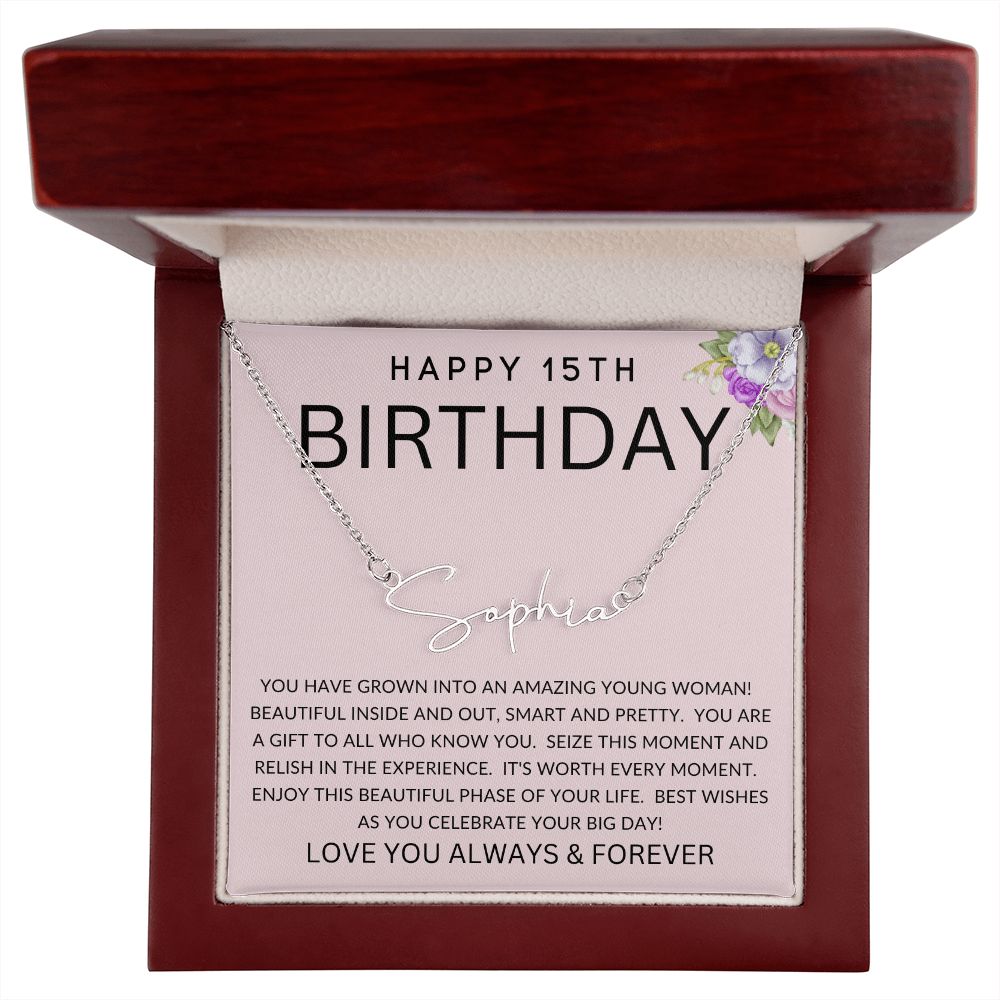 Happy 15th Birthday | Signature Style Name Necklace