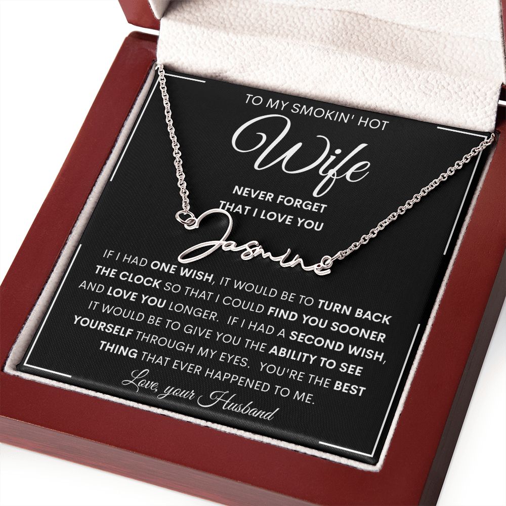 To My Smokin' Hot Wife | Signature Style Name Necklace | Anniversary gift, Gift from husband, Wife birthday gift, Gift for wife