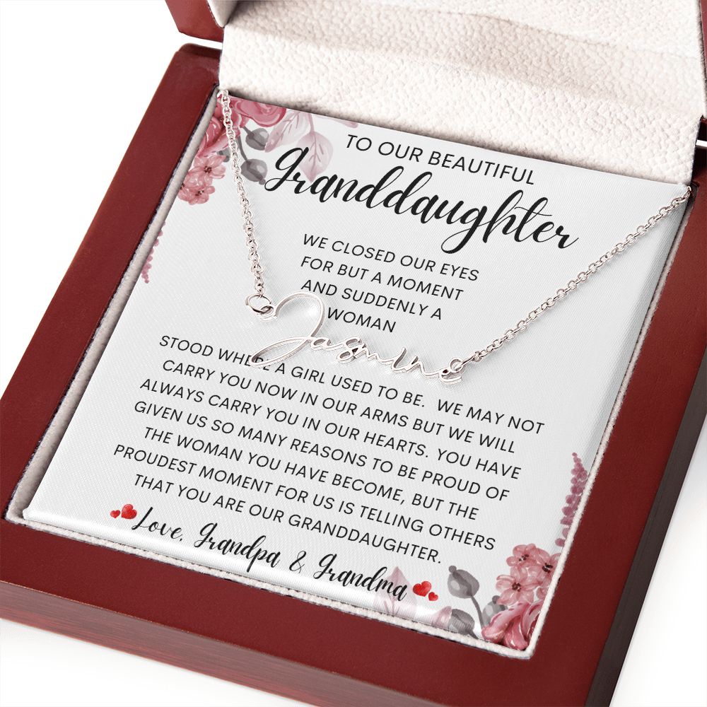 To Our Beautiful Granddaughter | Signature Style Name Necklace | To my granddaughter, Birthday gift, Gift from grandma, Gift from grandpa