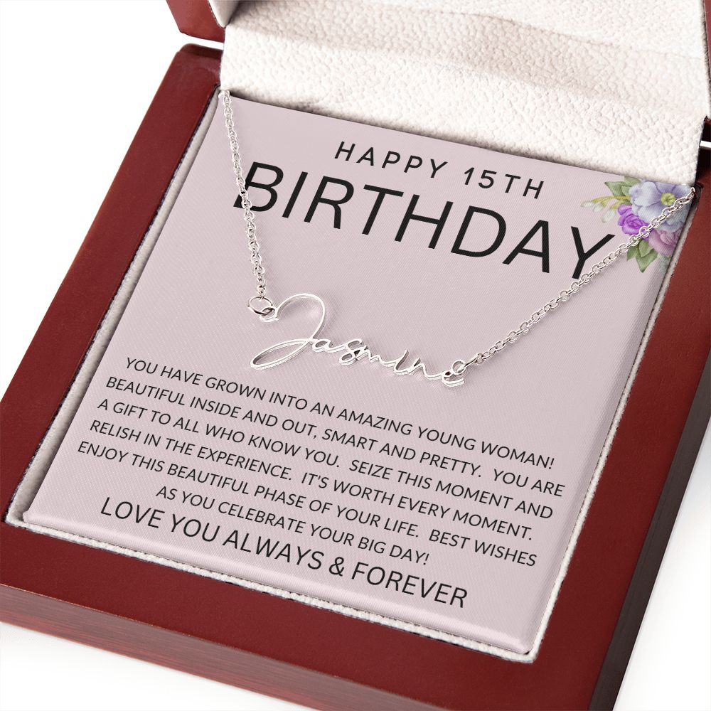 Happy 15th Birthday | Signature Style Name Necklace