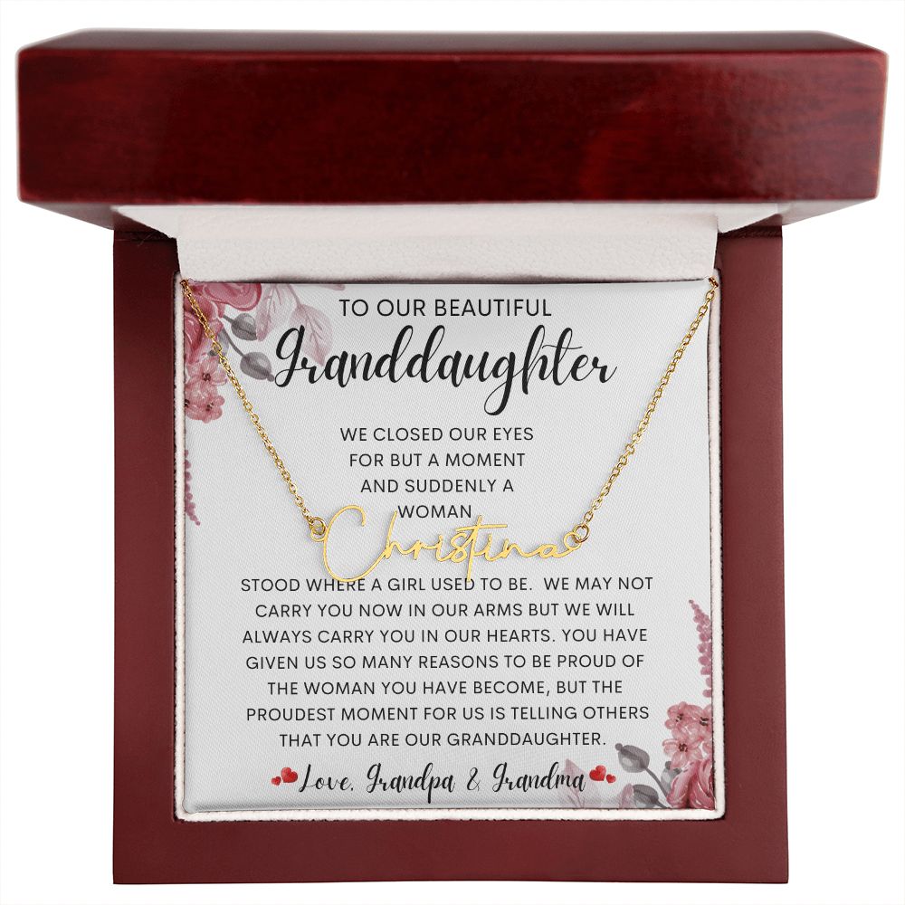 To Our Beautiful Granddaughter | Signature Style Name Necklace | To my granddaughter, Birthday gift, Gift from grandma, Gift from grandpa