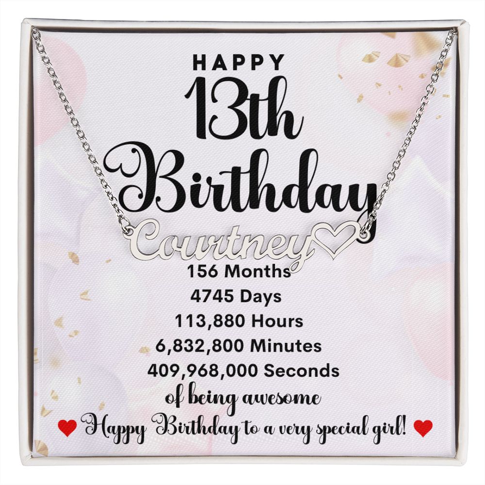 Happy 13th Birthday | Personalized Heart Name Necklace