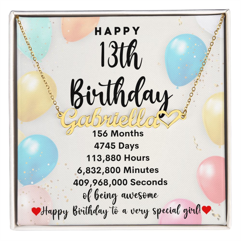 Happy 13th Birthday | Personalized Heart Name Necklace