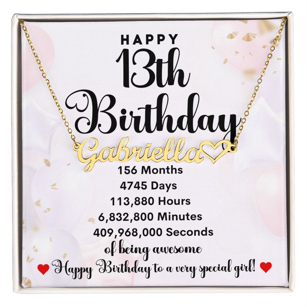 Happy 13th Birthday | Personalized Heart Name Necklace