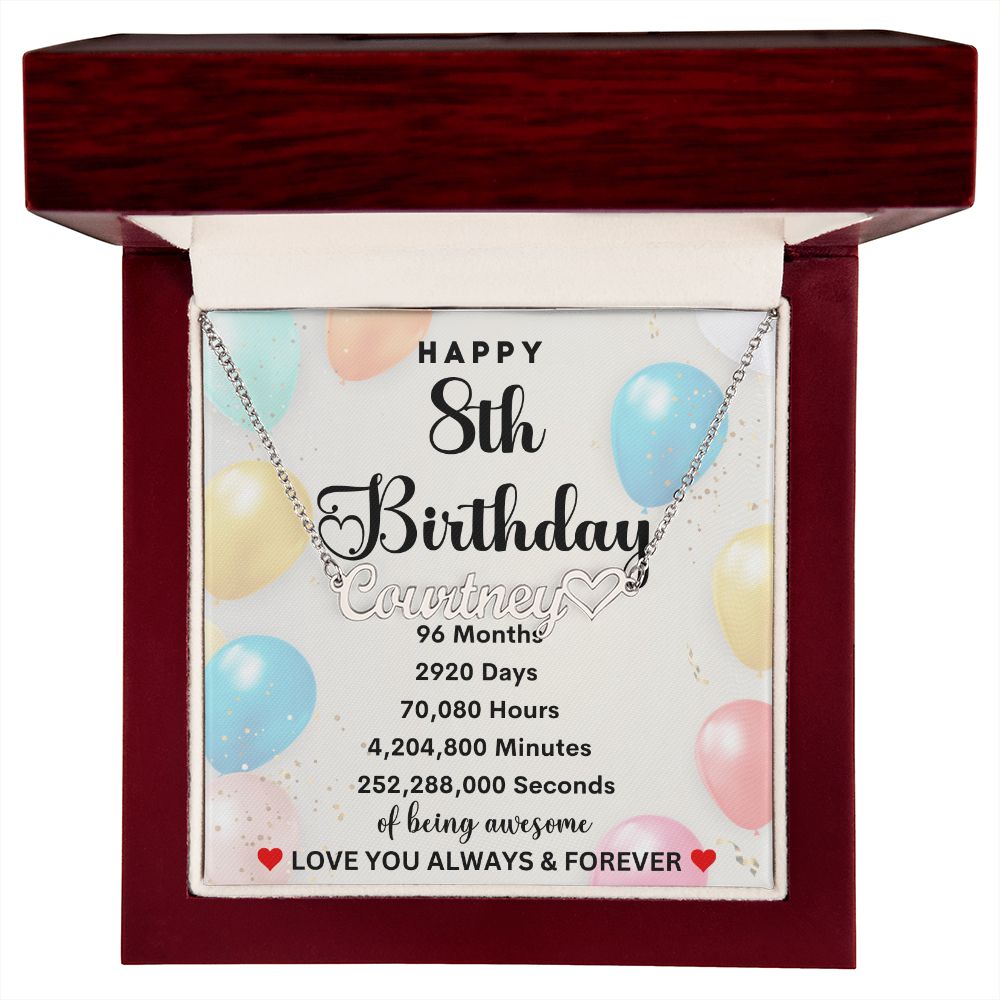 Happy 8th Birthday | Personalized Heart Name Necklace