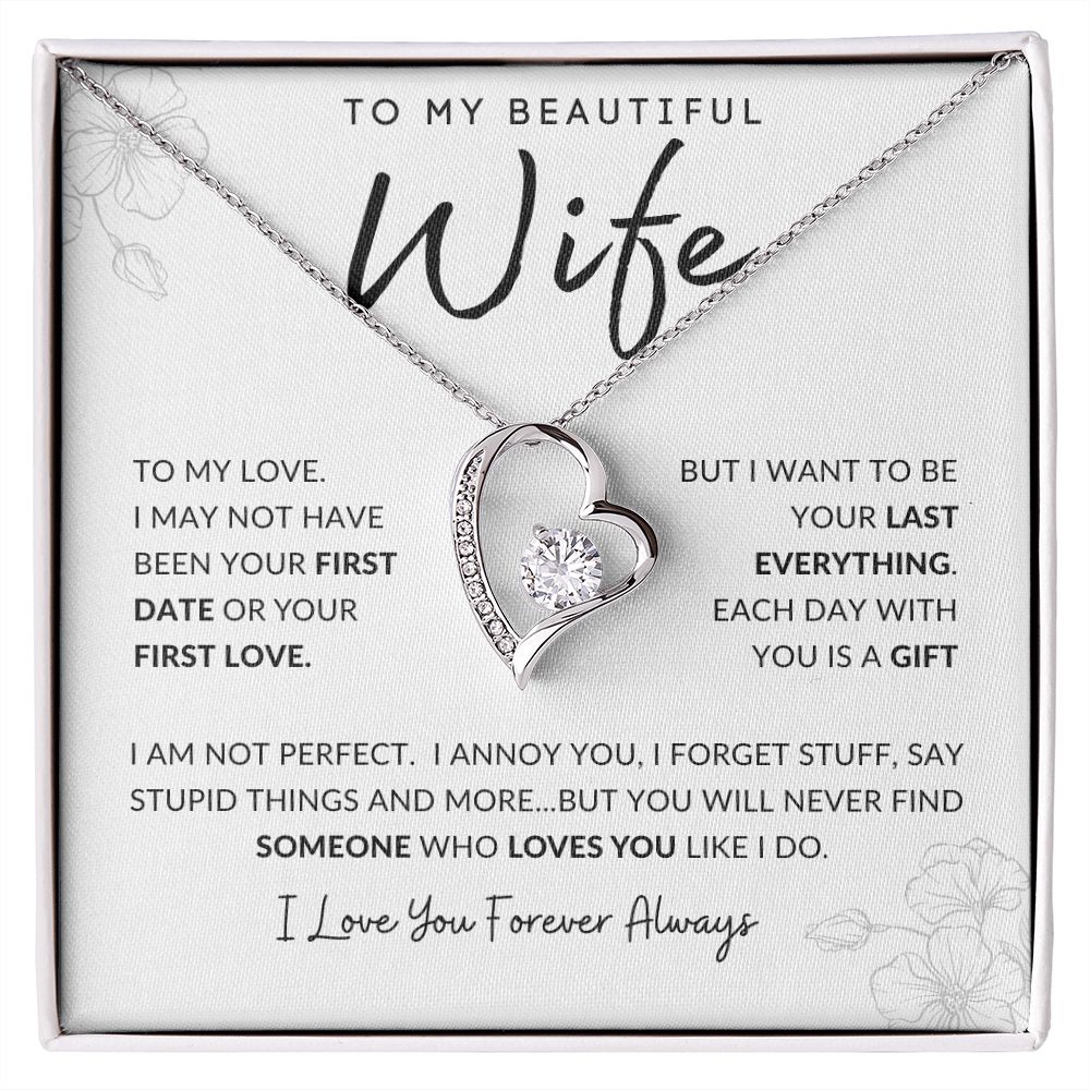 To My Beautiful Wife | Forever Love Necklace White Gold Finish | First Date First Love