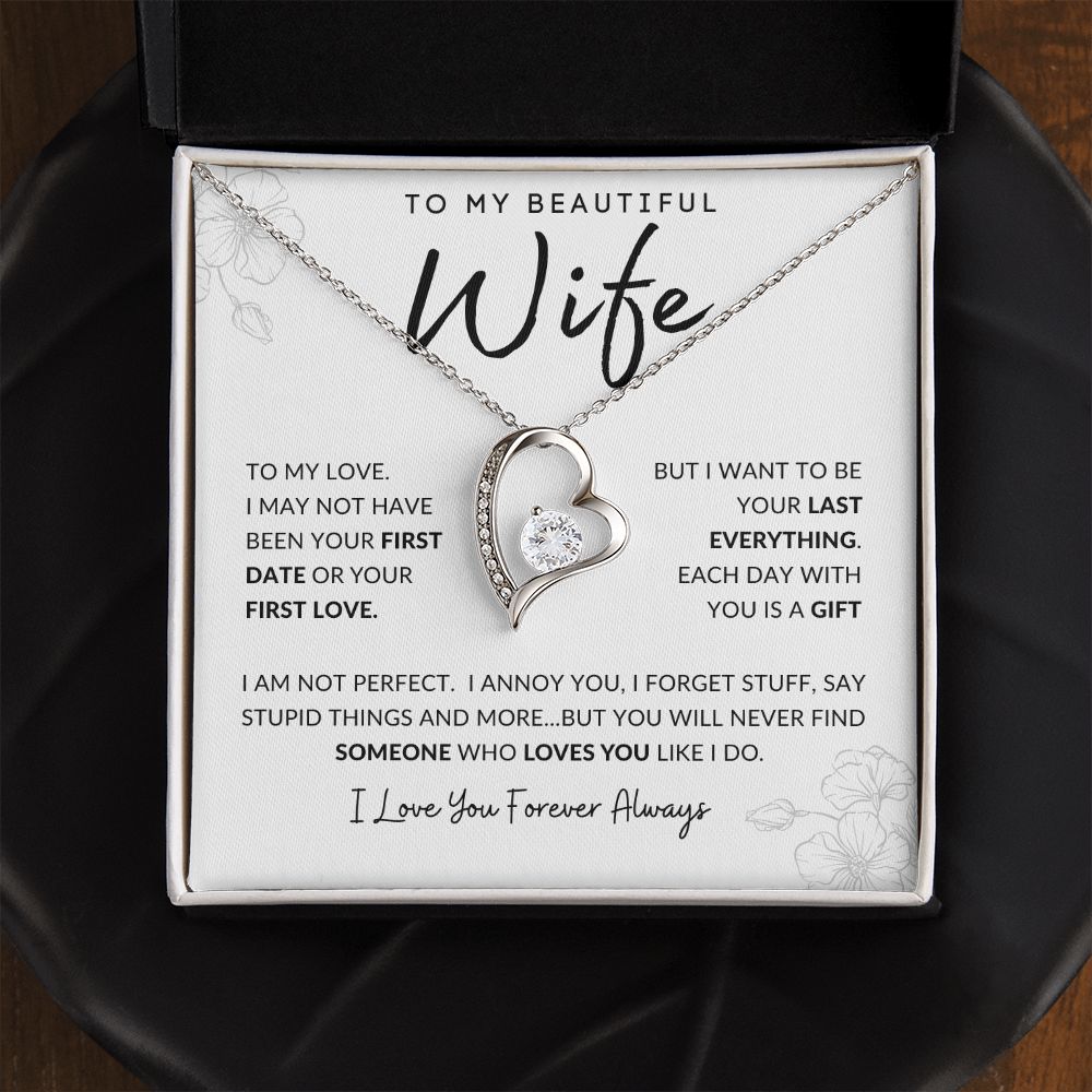 To My Beautiful Wife | Forever Love Necklace White Gold Finish | First Date First Love