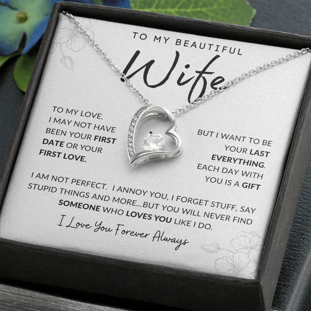 To My Beautiful Wife | Forever Love Necklace White Gold Finish | First Date First Love