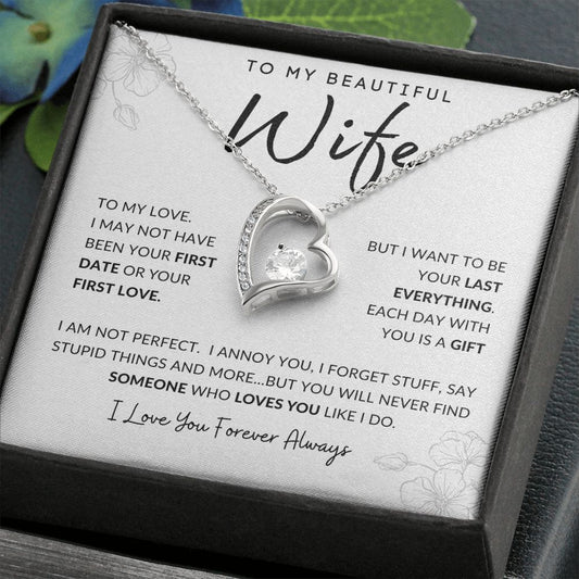 To My Beautiful Wife | Forever Love Necklace White Gold Finish | First Date First Love