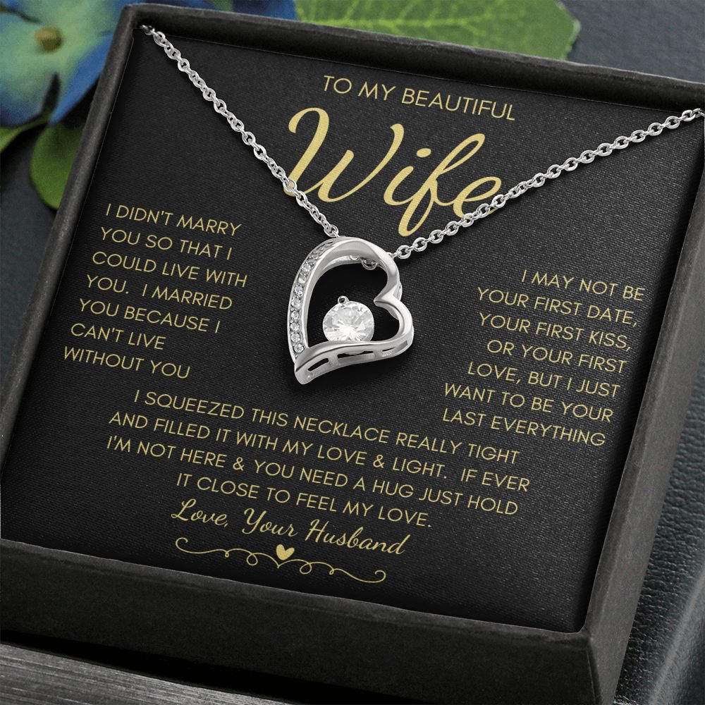 To My Beautiful Wife | Forever Love Necklace Yellow Gold Finish | My Love & Light
