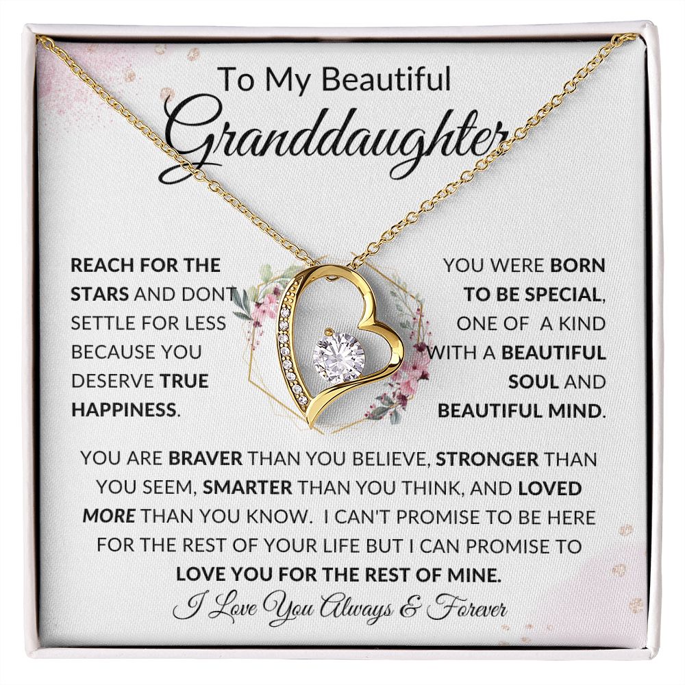 To My Beautiful Granddaughter | Forever Love Necklace White Gold Finish | Braver, Stronger, Smarter