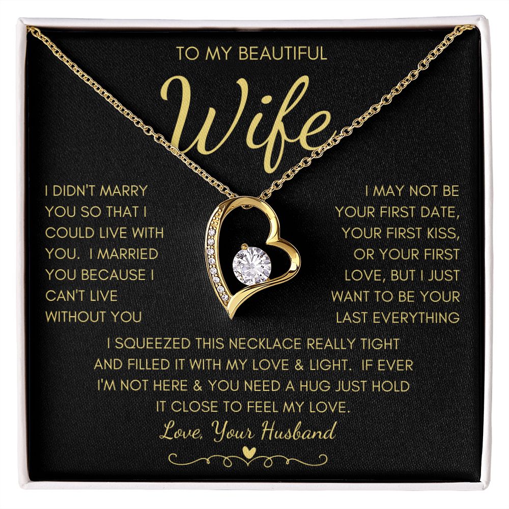 To My Beautiful Wife | Forever Love Necklace Yellow Gold Finish | My Love & Light