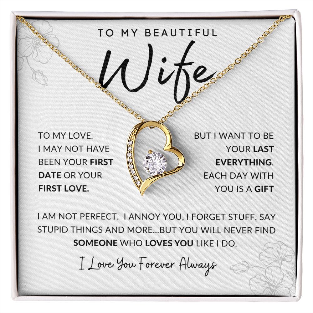 To My Beautiful Wife | Forever Love Necklace White Gold Finish | First Date First Love