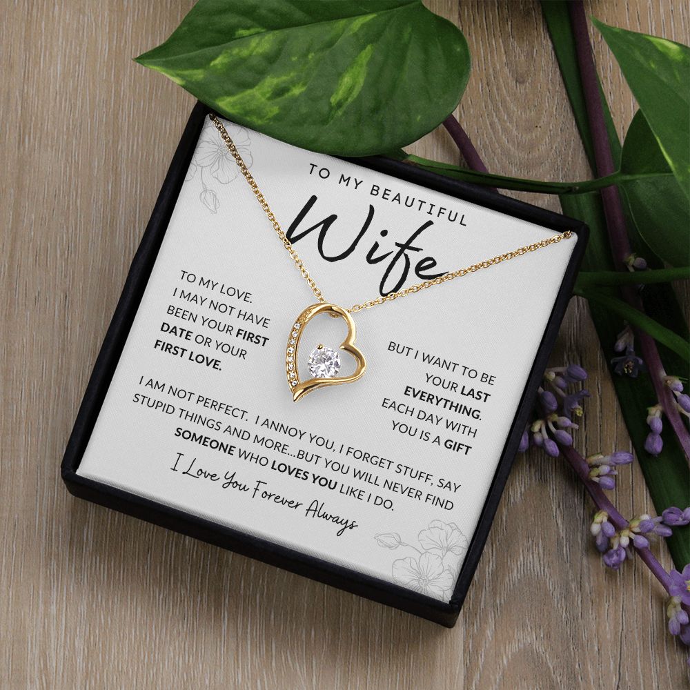To My Beautiful Wife | Forever Love Necklace White Gold Finish | First Date First Love