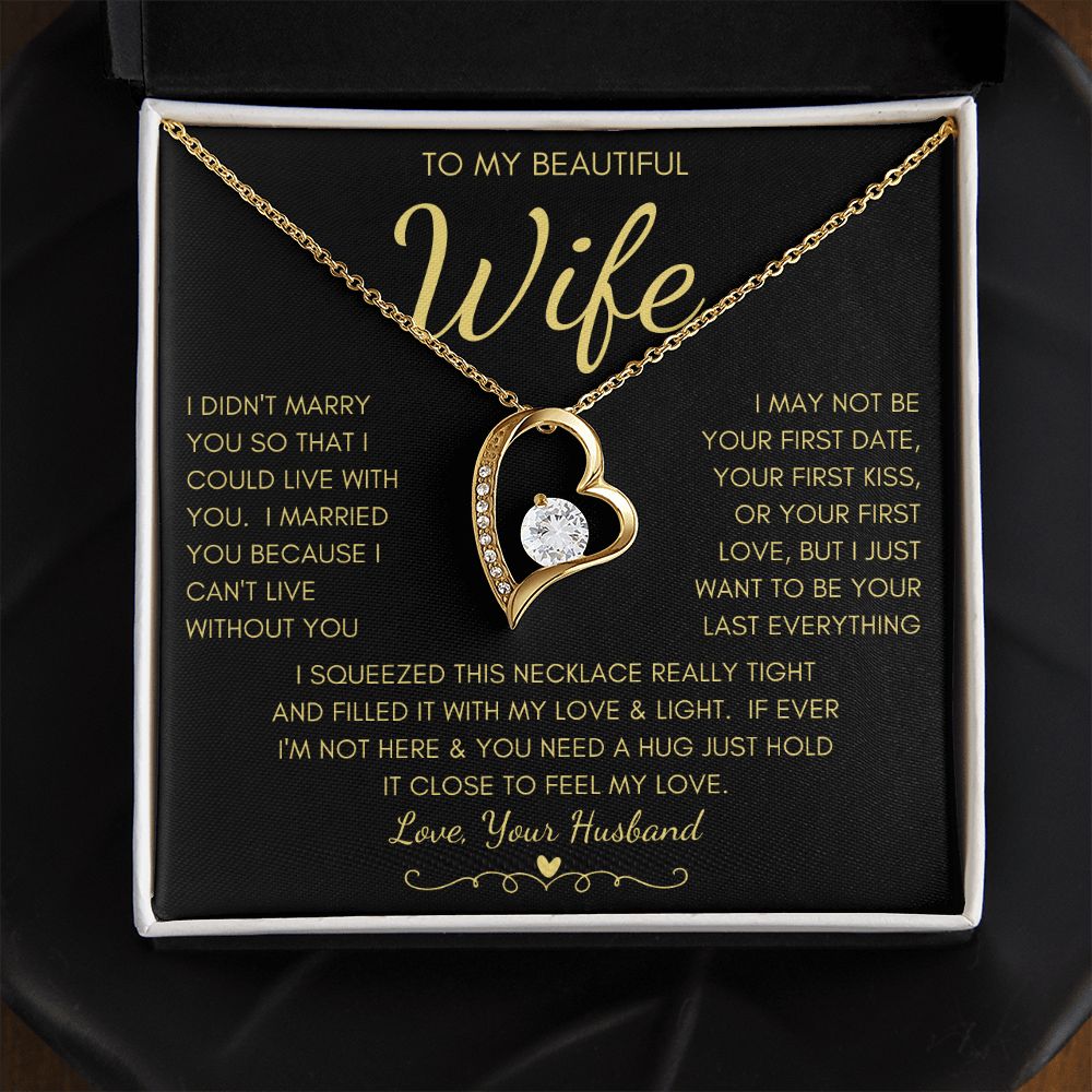 To My Beautiful Wife | Forever Love Necklace Yellow Gold Finish | My Love & Light