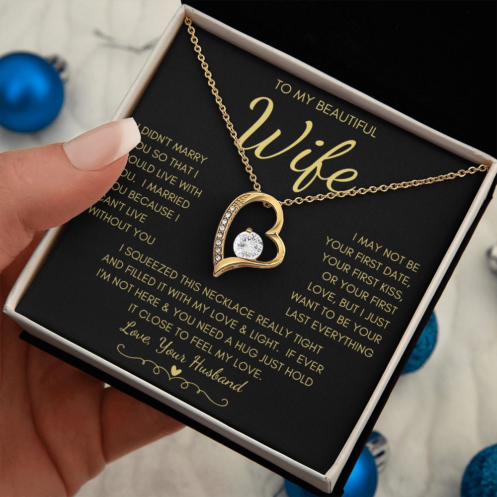 To My Beautiful Wife | Forever Love Necklace Yellow Gold Finish | My Love & Light