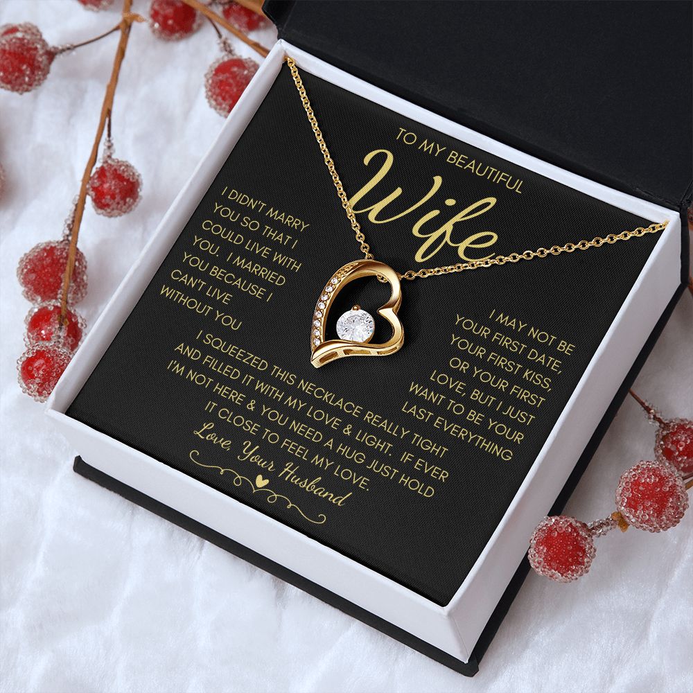 To My Beautiful Wife | Forever Love Necklace Yellow Gold Finish | My Love & Light