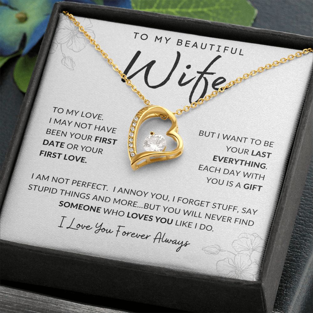 To My Beautiful Wife | Forever Love Necklace White Gold Finish | First Date First Love