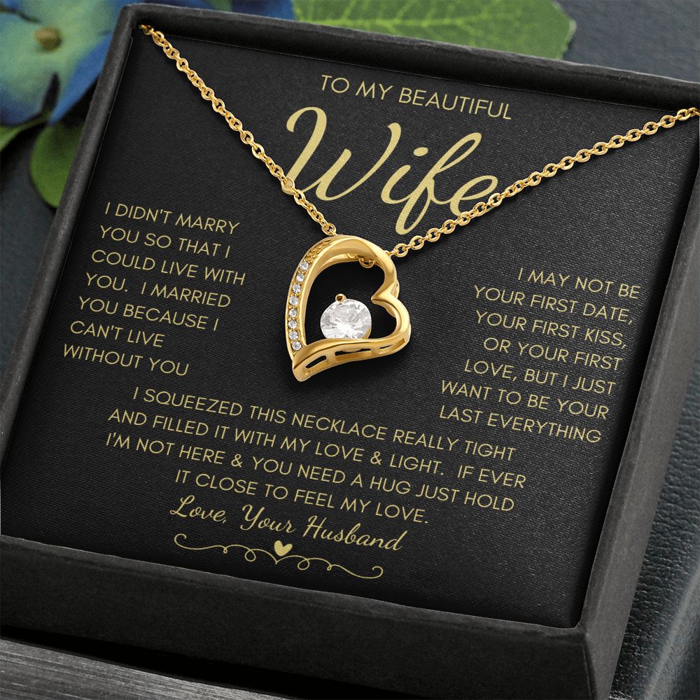 To My Beautiful Wife | Forever Love Necklace Yellow Gold Finish | My Love & Light