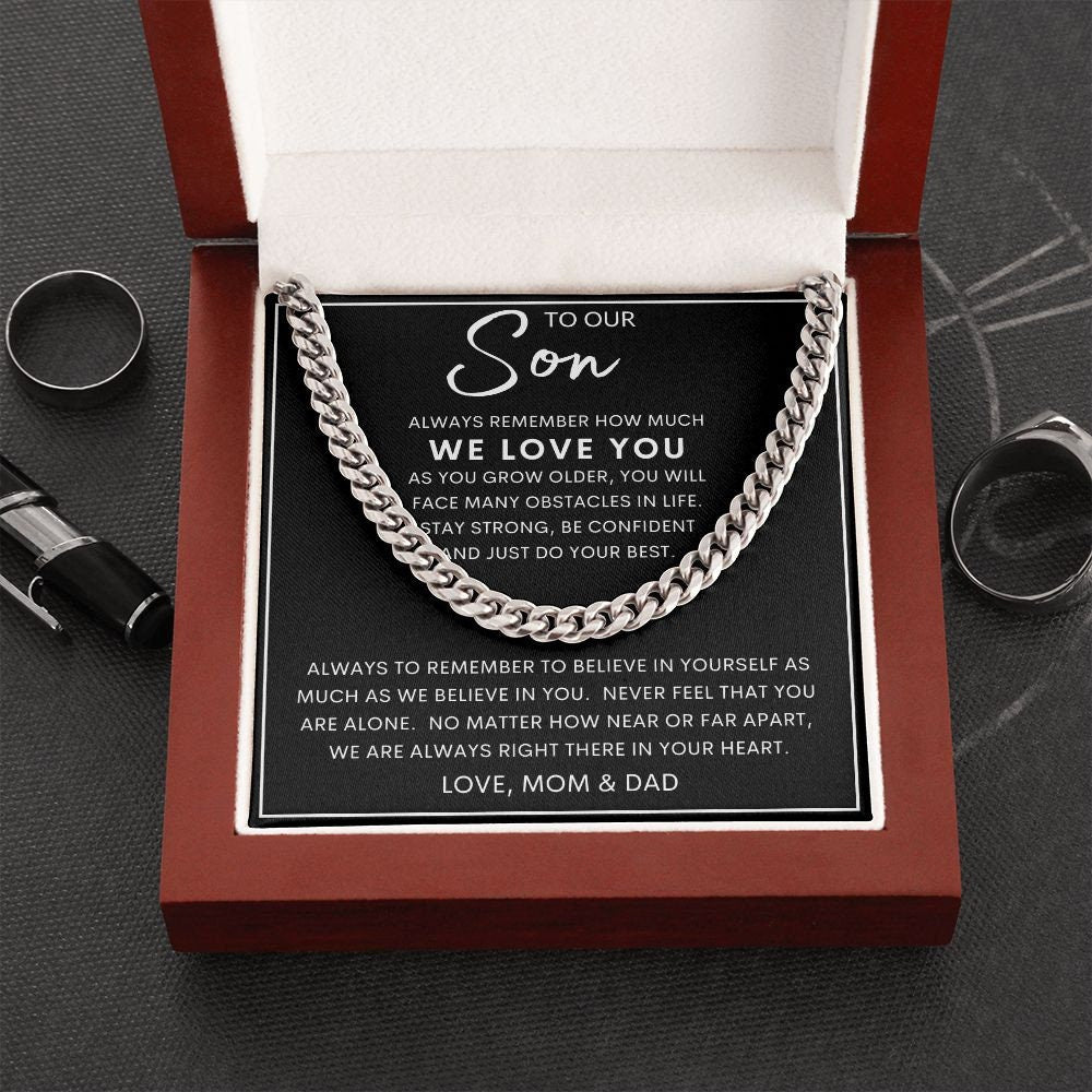 To Our Son | Cuban Link Chain To Our Son Bracelet, Son Birthday Gift, Gift To Our Son,Gifts For Him Gift for Son from Mom,To My Son Necklace